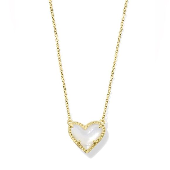 NWOT Kendra Scott Ari Heart Gold Pendant Necklace in Ivory Mother-of-Pearl - Picture 2 of 8